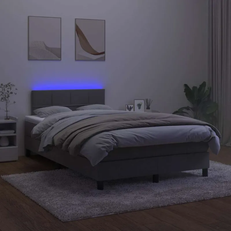 Lova su spyruokliniu/čiužiniu/LED, tamsiai pilka, 120x190 cm, aksomas