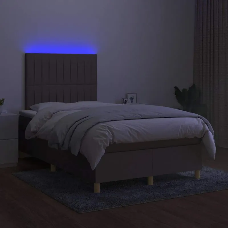 Lova su spyruoklėmis/čiužiniu/LED, taupe, 120x190cm, audinys
