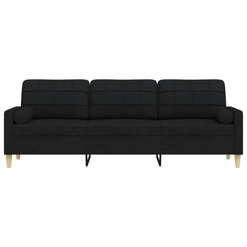 Trivietė sofa su pagalvėlėmis, juodos spalvos, 210cm, audinys