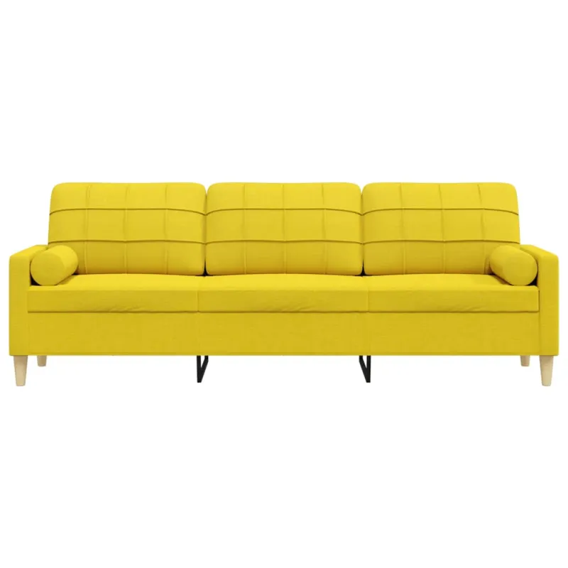 Trivietė sofa su pagalvėlėmis, šviesiai geltona, 210cm, audinys