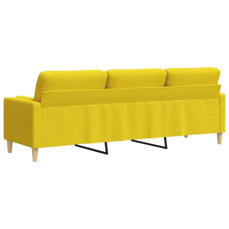 Trivietė sofa su pagalvėlėmis, šviesiai geltona, 210cm, audinys