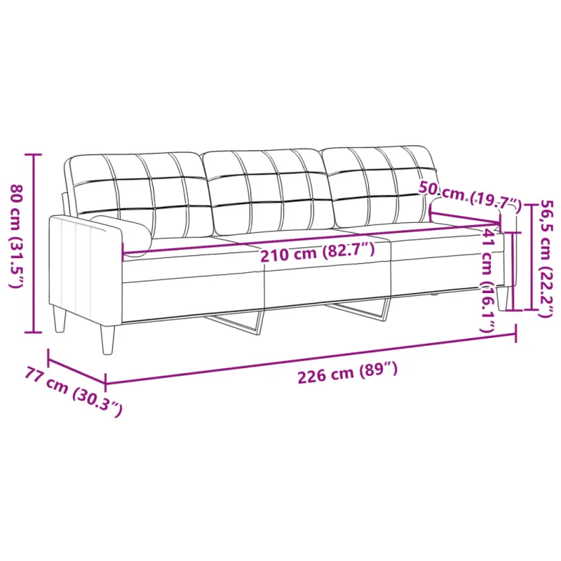 Trivietė sofa su pagalvėlėmis, šviesiai geltona, 210cm, audinys