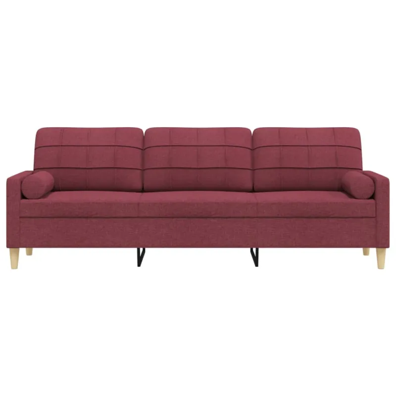 Trivietė sofa su pagalvėlėmis, raudonojo vyno, 210cm, audinys