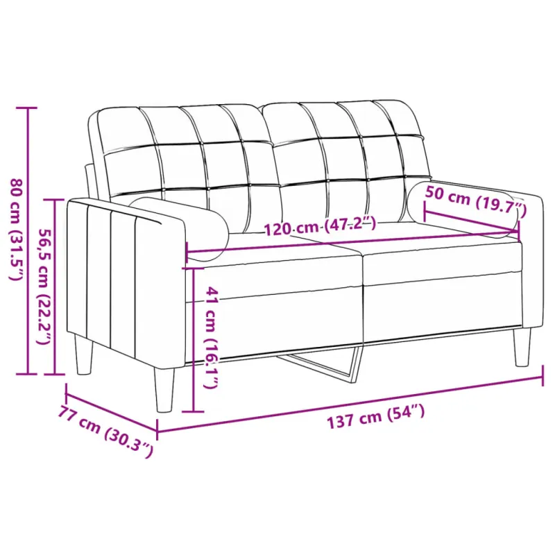 Dvivietė sofa su pagalvėlėmis, rožinės spalvos, 120cm, aksomas