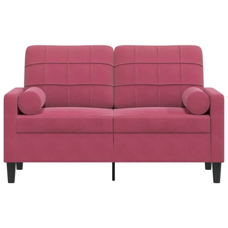 Dvivietė sofa su pagalvėlėmis, raudonojo vyno, 120cm, aksomas