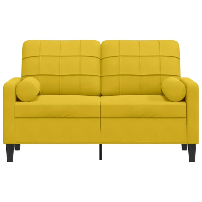 Dvivietė sofa su pagalvėlėmis, geltonos spalvos, 120cm, aksomas