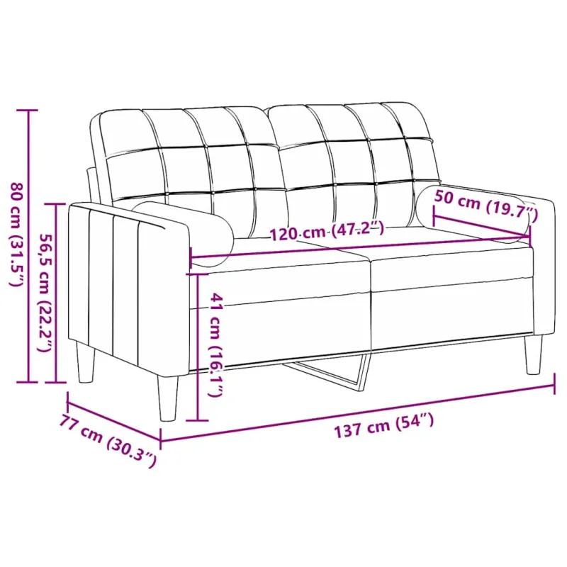 Dvivietė sofa su pagalvėlėmis, kreminės spalvos, 120cm, aksomas
