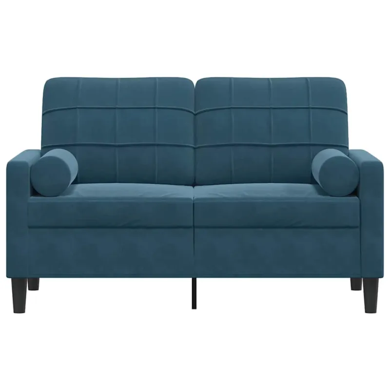 Dvivietė sofa su pagalvėlėmis, mėlynos spalvos, 120cm, aksomas