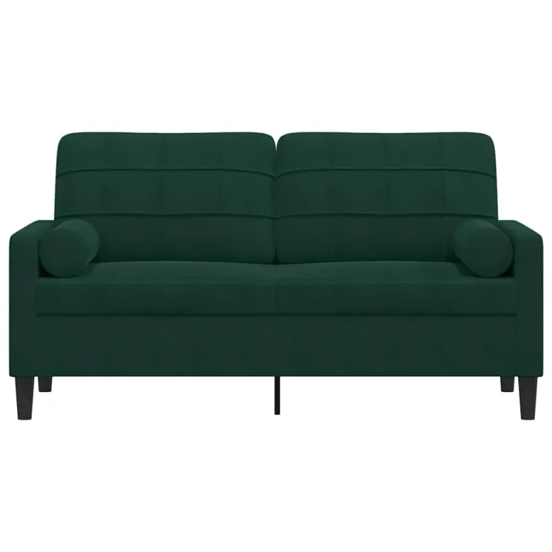 Dvivietė sofa su pagalvėlėmis, tamsiai žalia, 140cm, aksomas