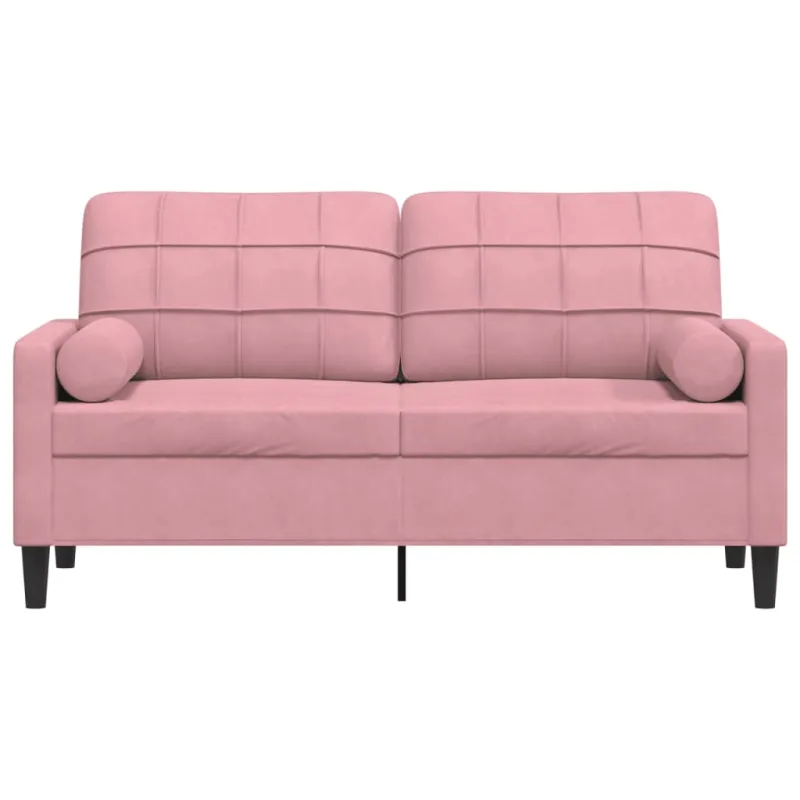 Dvivietė sofa su pagalvėlėmis, rožinės spalvos, 140cm, aksomas