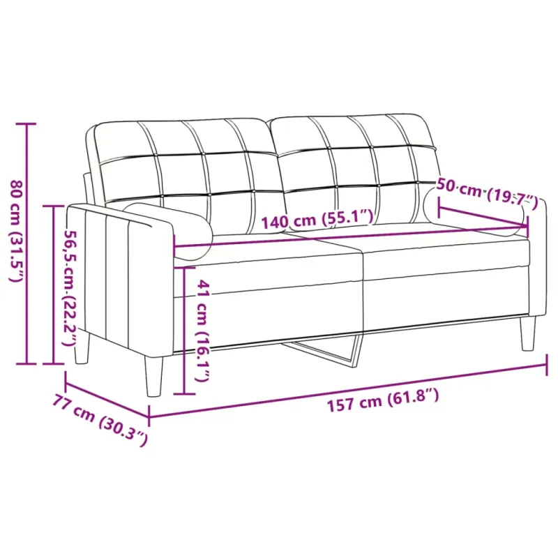 Dvivietė sofa su pagalvėlėmis, rožinės spalvos, 140cm, aksomas