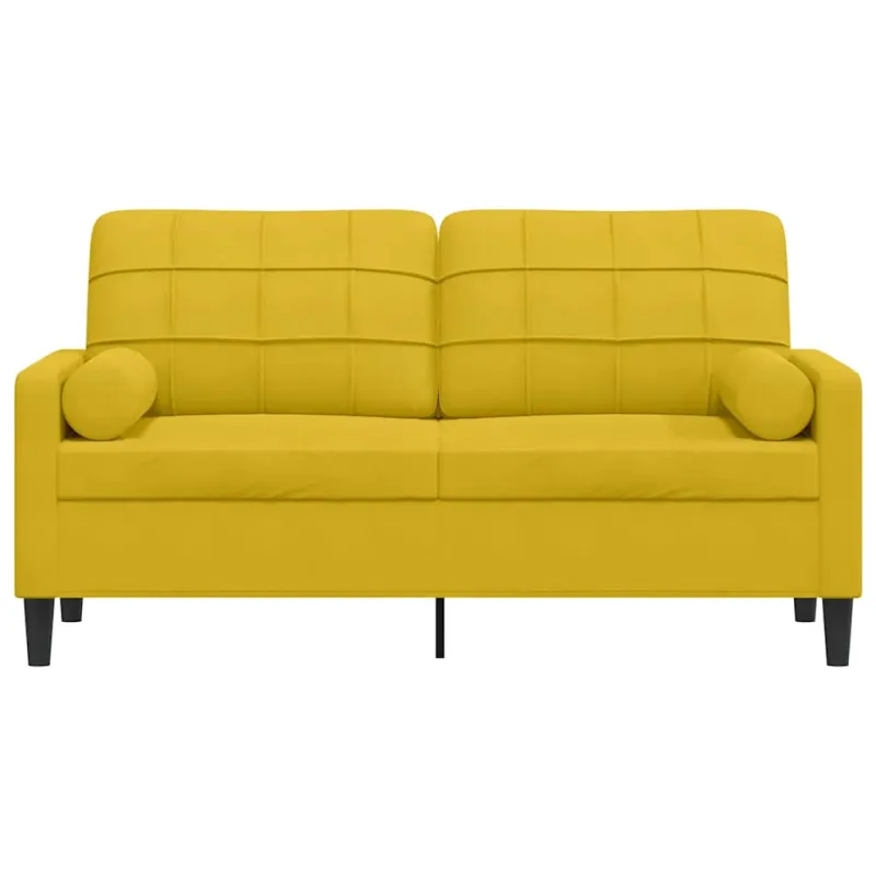 Dvivietė sofa su pagalvėlėmis, geltonos spalvos, 140cm, aksomas