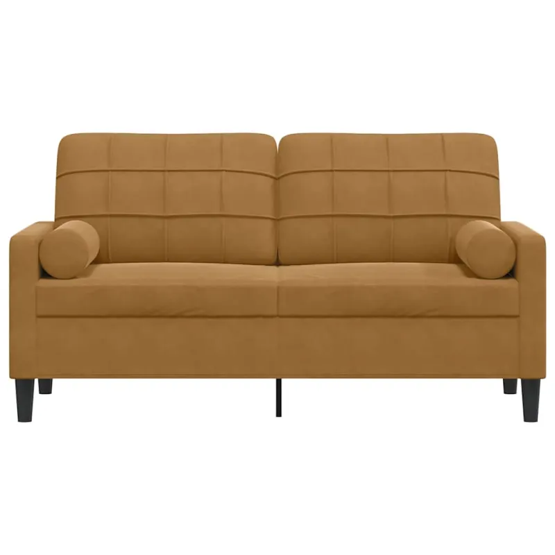 Dvivietė sofa su pagalvėlėmis, rudos spalvos, 140cm, aksomas