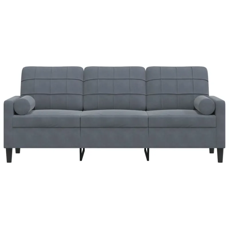 Trivietė sofa su pagalvėlėmis, tamsiai pilka, 180cm, aksomas