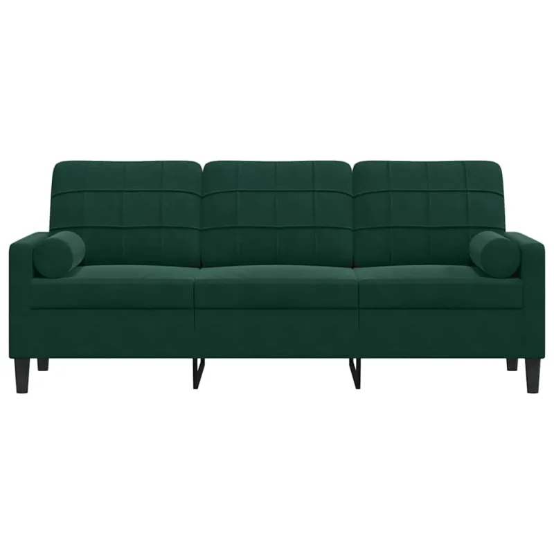 Trivietė sofa su pagalvėlėmis, tamsiai žalia, 180cm, aksomas