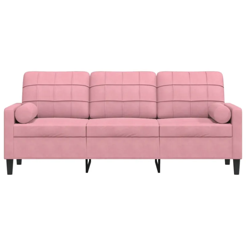 Trivietė sofa su pagalvėlėmis, rožinės spalvos, 180cm, aksomas