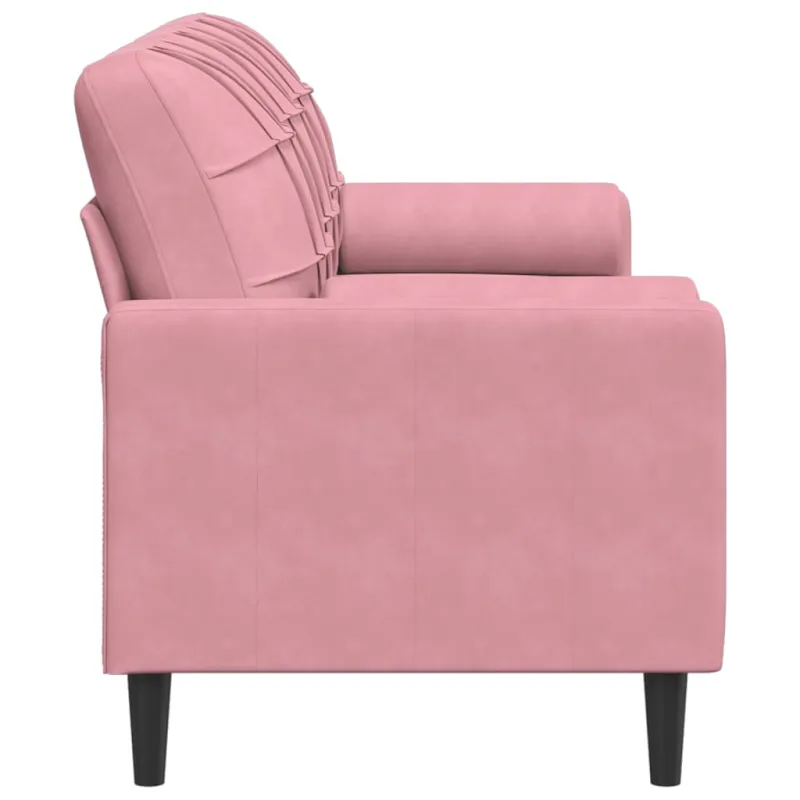Trivietė sofa su pagalvėlėmis, rožinės spalvos, 180cm, aksomas