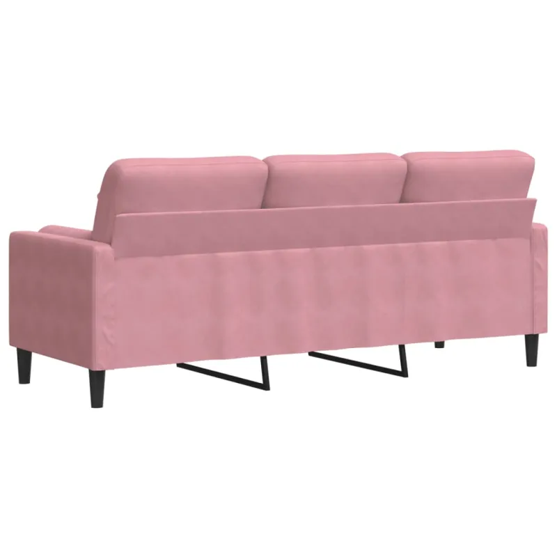 Trivietė sofa su pagalvėlėmis, rožinės spalvos, 180cm, aksomas