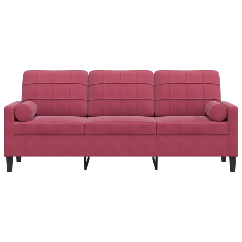 Trivietė sofa su pagalvėlėmis, raudonojo vyno, 180cm, aksomas