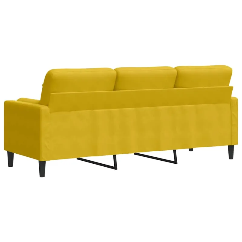 Trivietė sofa su pagalvėlėmis, geltonos spalvos, 180cm, aksomas