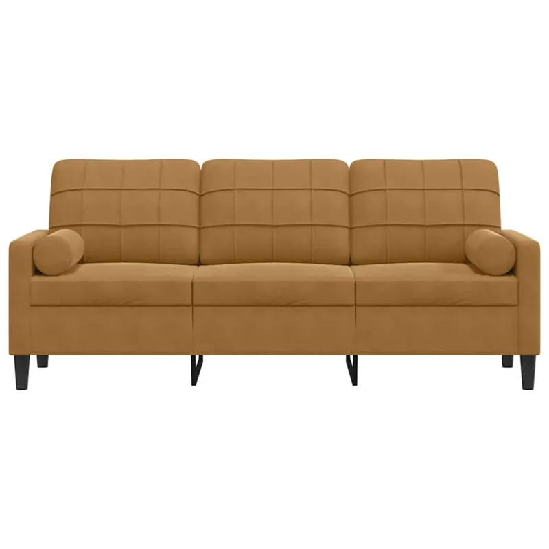 Trivietė sofa su pagalvėlėmis, rudos spalvos, 180cm, aksomas