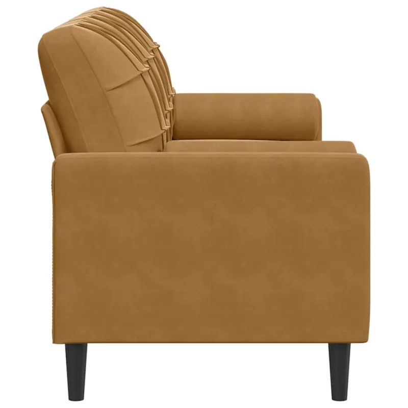 Trivietė sofa su pagalvėlėmis, rudos spalvos, 180cm, aksomas