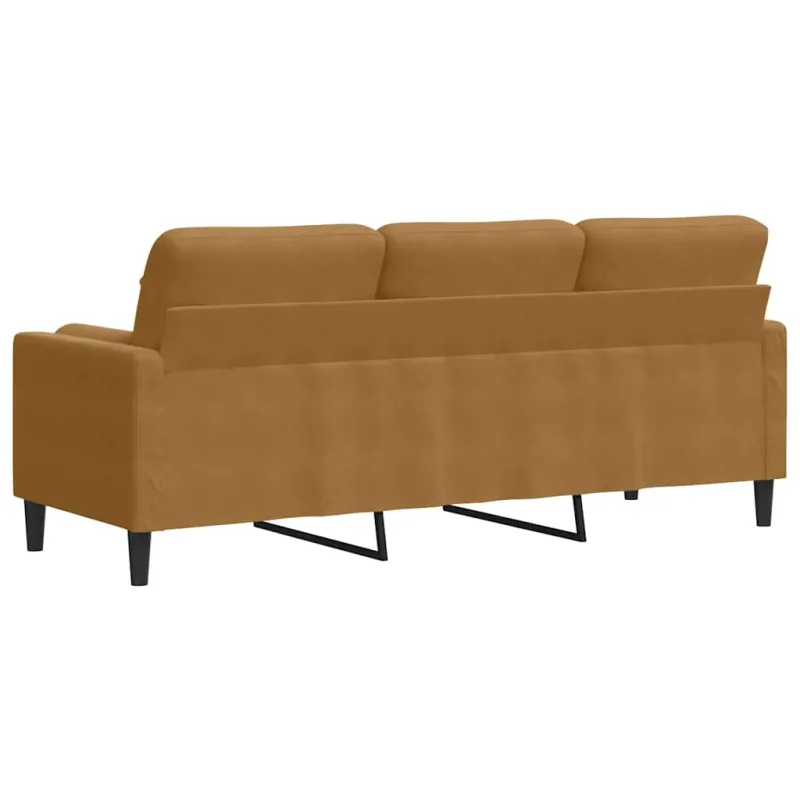 Trivietė sofa su pagalvėlėmis, rudos spalvos, 180cm, aksomas