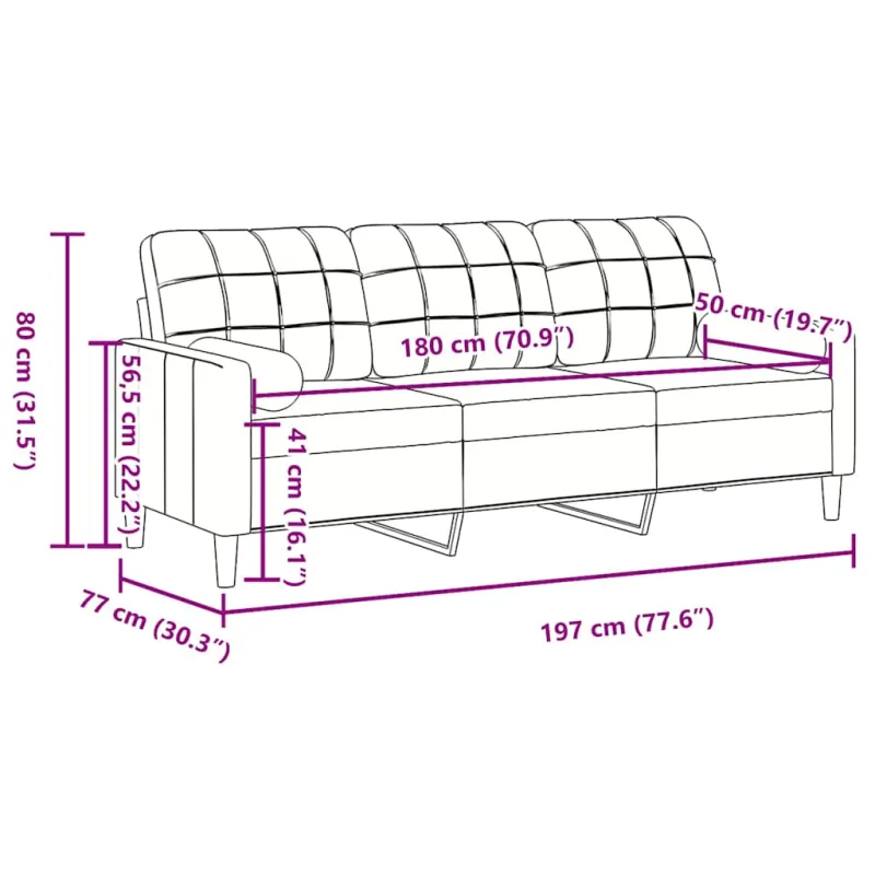 Trivietė sofa su pagalvėlėmis, rudos spalvos, 180cm, aksomas