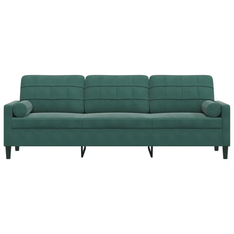 Trivietė sofa su pagalvėlėmis, tamsiai žalia, 210cm, aksomas