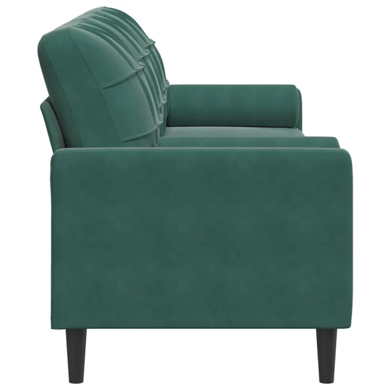 Trivietė sofa su pagalvėlėmis, tamsiai žalia, 210cm, aksomas