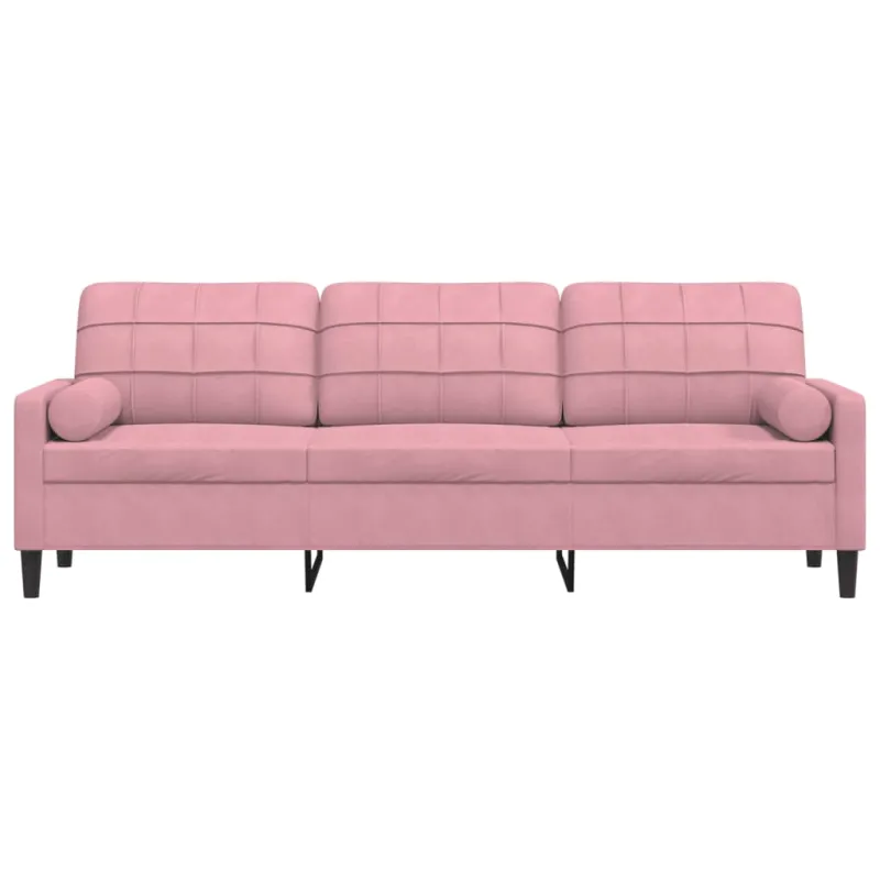 Trivietė sofa su pagalvėlėmis, rožinės spalvos, 210cm, aksomas