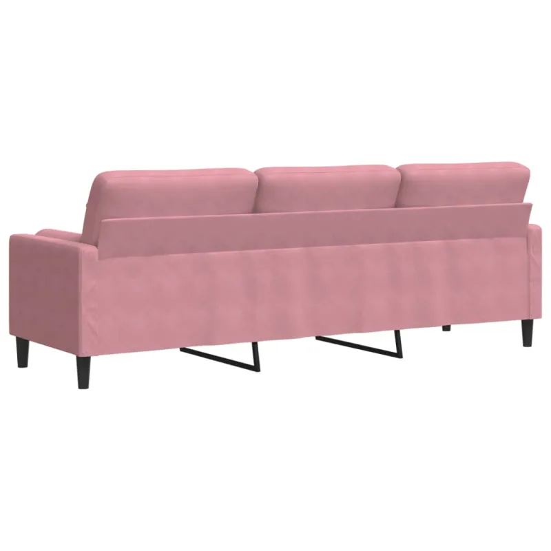 Trivietė sofa su pagalvėlėmis, rožinės spalvos, 210cm, aksomas