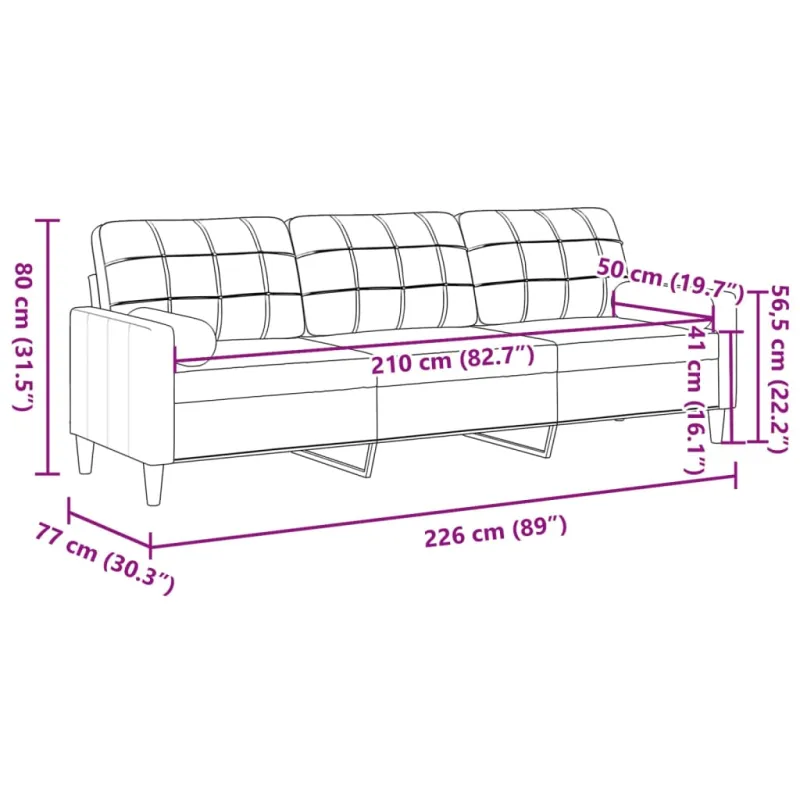 Trivietė sofa su pagalvėlėmis, raudonojo vyno, 210cm, aksomas