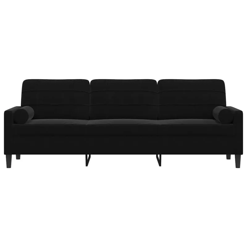 Trivietė sofa su pagalvėlėmis, juodos spalvos, 210cm, aksomas