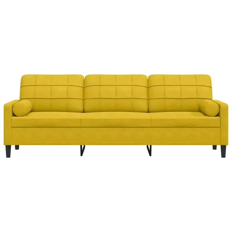 Trivietė sofa su pagalvėlėmis, geltonos spalvos, 210cm, aksomas