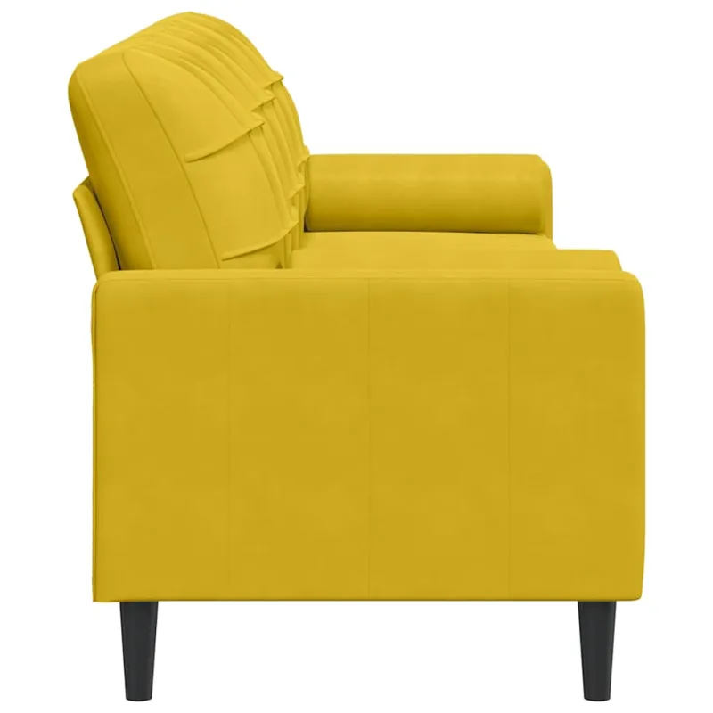 Trivietė sofa su pagalvėlėmis, geltonos spalvos, 210cm, aksomas