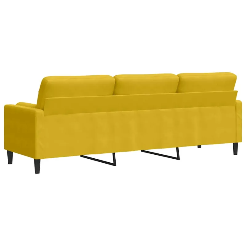 Trivietė sofa su pagalvėlėmis, geltonos spalvos, 210cm, aksomas