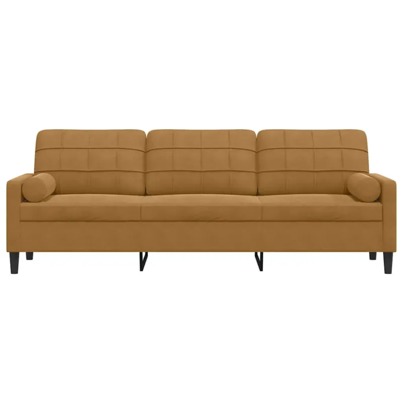 Trivietė sofa su pagalvėlėmis, rudos spalvos, 210cm, aksomas