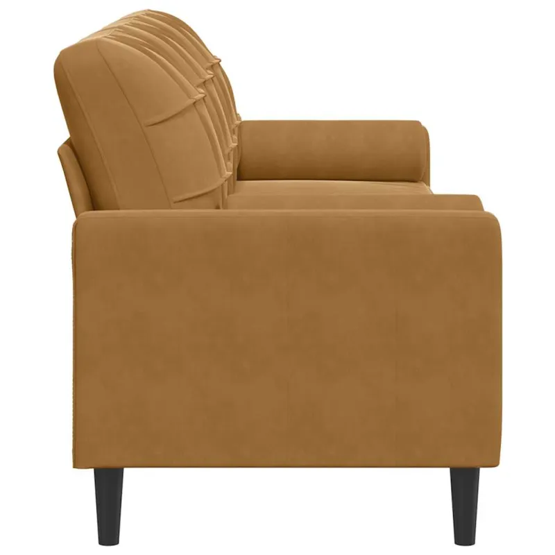 Trivietė sofa su pagalvėlėmis, rudos spalvos, 210cm, aksomas