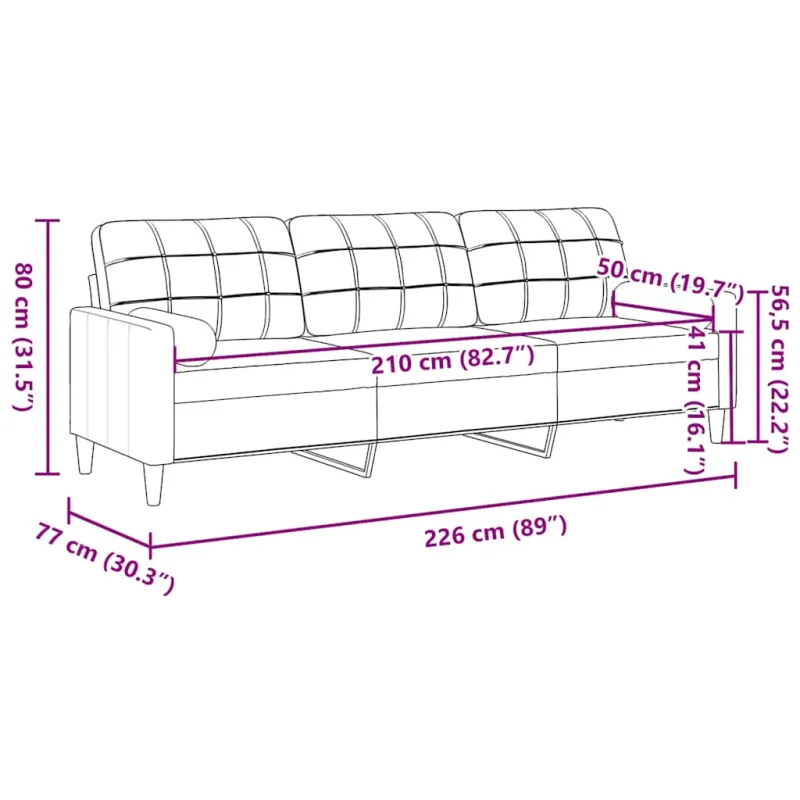 Trivietė sofa su pagalvėlėmis, rudos spalvos, 210cm, aksomas