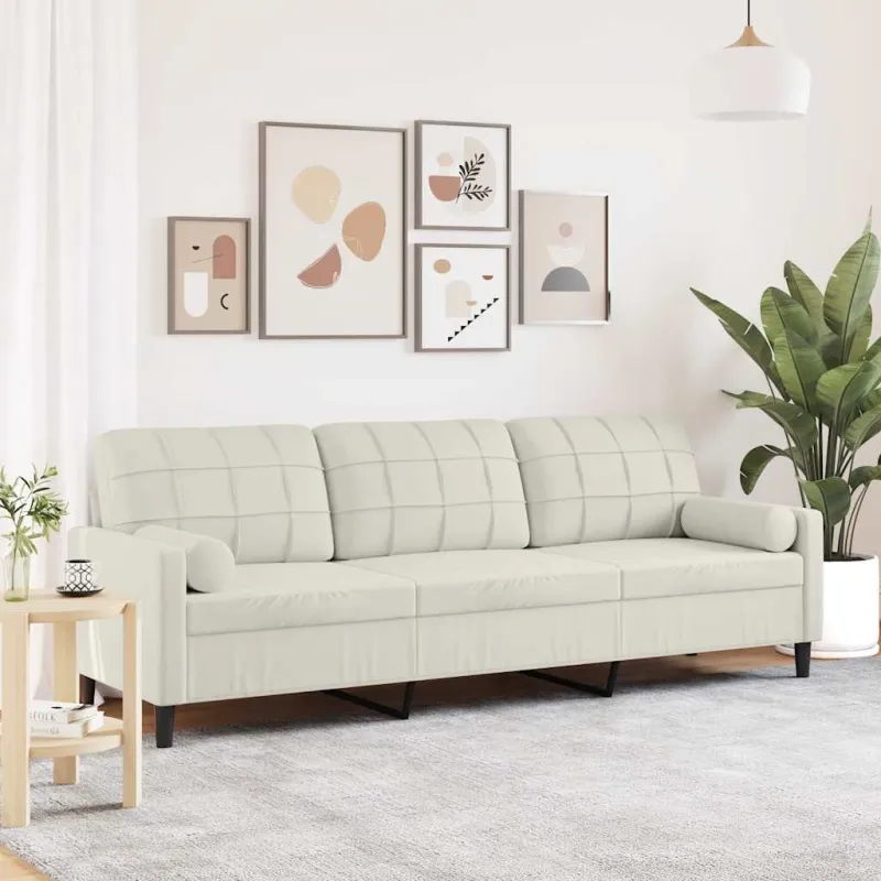 Trivietė sofa su pagalvėlėmis, kreminės spalvos, 210cm, aksomas