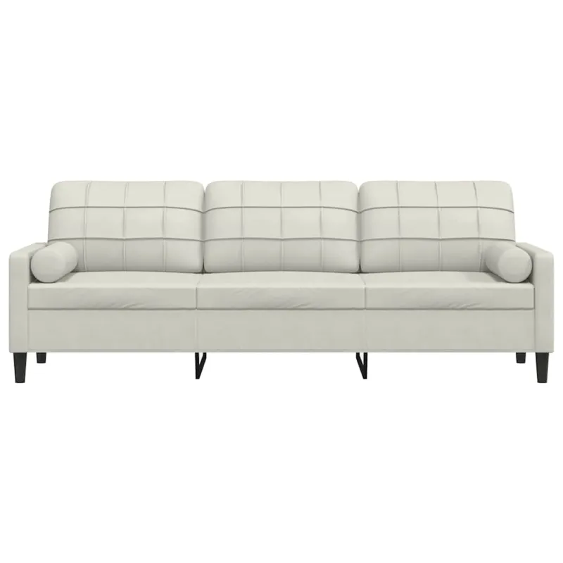 Trivietė sofa su pagalvėlėmis, kreminės spalvos, 210cm, aksomas