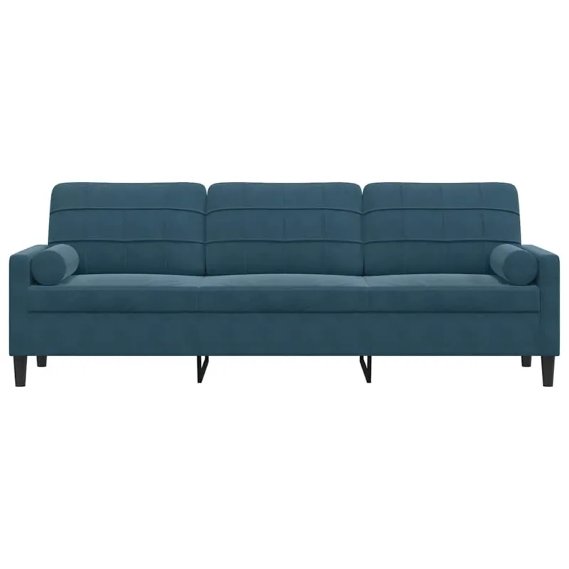 Trivietė sofa su pagalvėlėmis, mėlynos spalvos, 210cm, aksomas