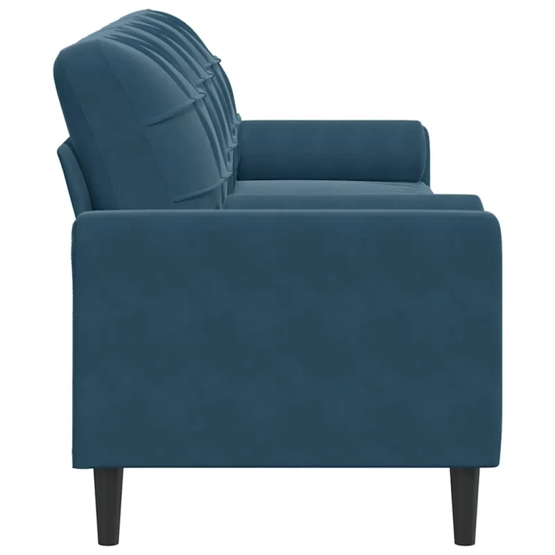 Trivietė sofa su pagalvėlėmis, mėlynos spalvos, 210cm, aksomas