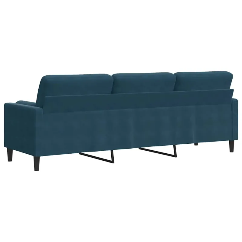Trivietė sofa su pagalvėlėmis, mėlynos spalvos, 210cm, aksomas