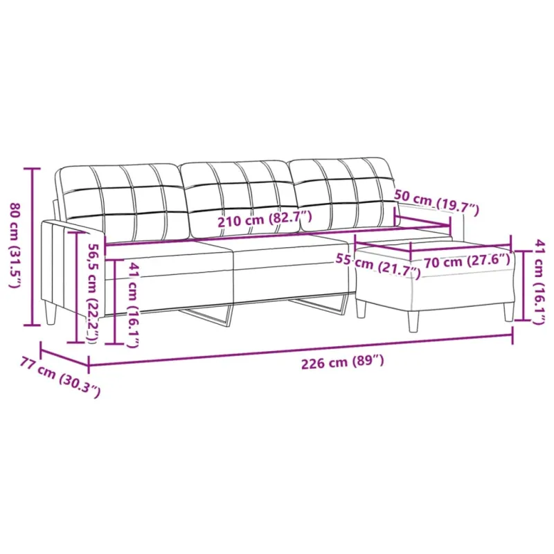 Trivietė sofa su pakoja, šviesiai pilka, 210cm, audinys