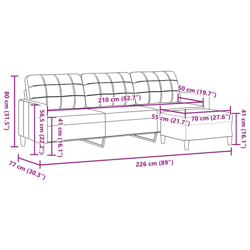 Trivietė sofa su pakoja, tamsiai pilkos spalvos, 210cm, audinys