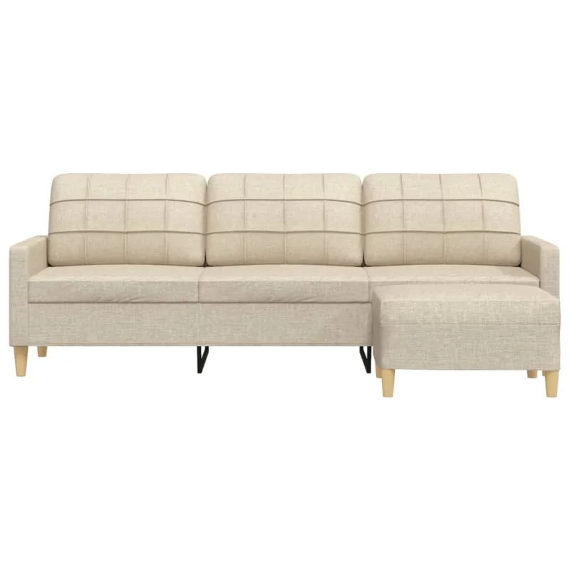 Trivietė sofa su pakoja, kreminės spalvos, 210cm, audinys