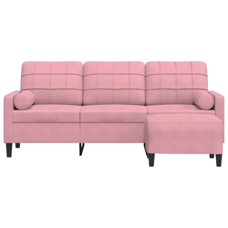 Trivietė sofa su pakoja, rožinės spalvos, 180cm, aksomas