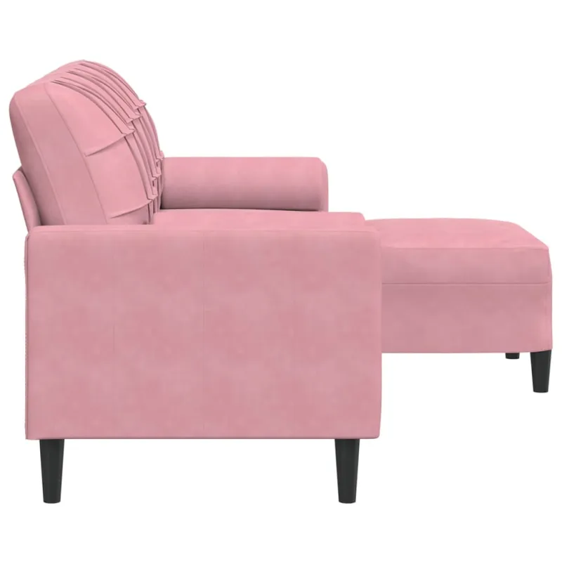 Trivietė sofa su pakoja, rožinės spalvos, 180cm, aksomas